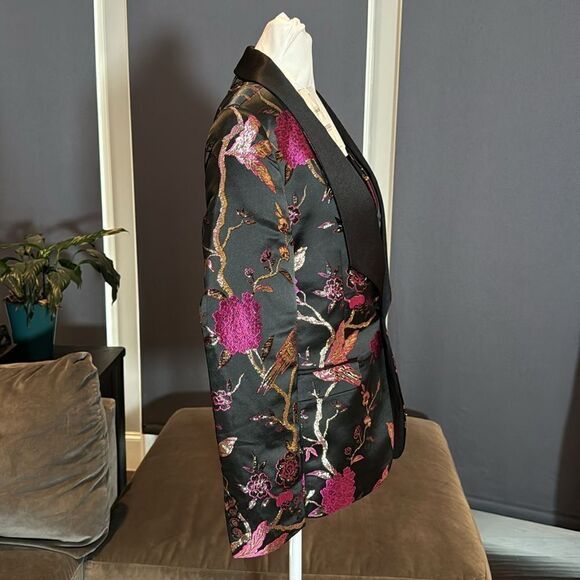 Men’s Floral Black Tuxedo Jacket & Vest Set Shawl Lapel Formal Party Size 30 NWT - Picture 3 of 13